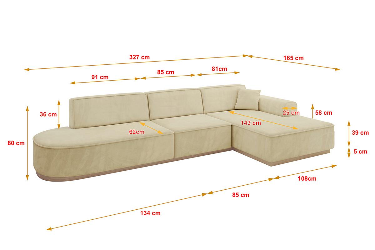 ECKSOFA Ottomane Rechts IREA-L2 - 327x165x80 cm Beige - Taupe, Holzwerkstoff/Textil (327/165cm) - ALTDECOR