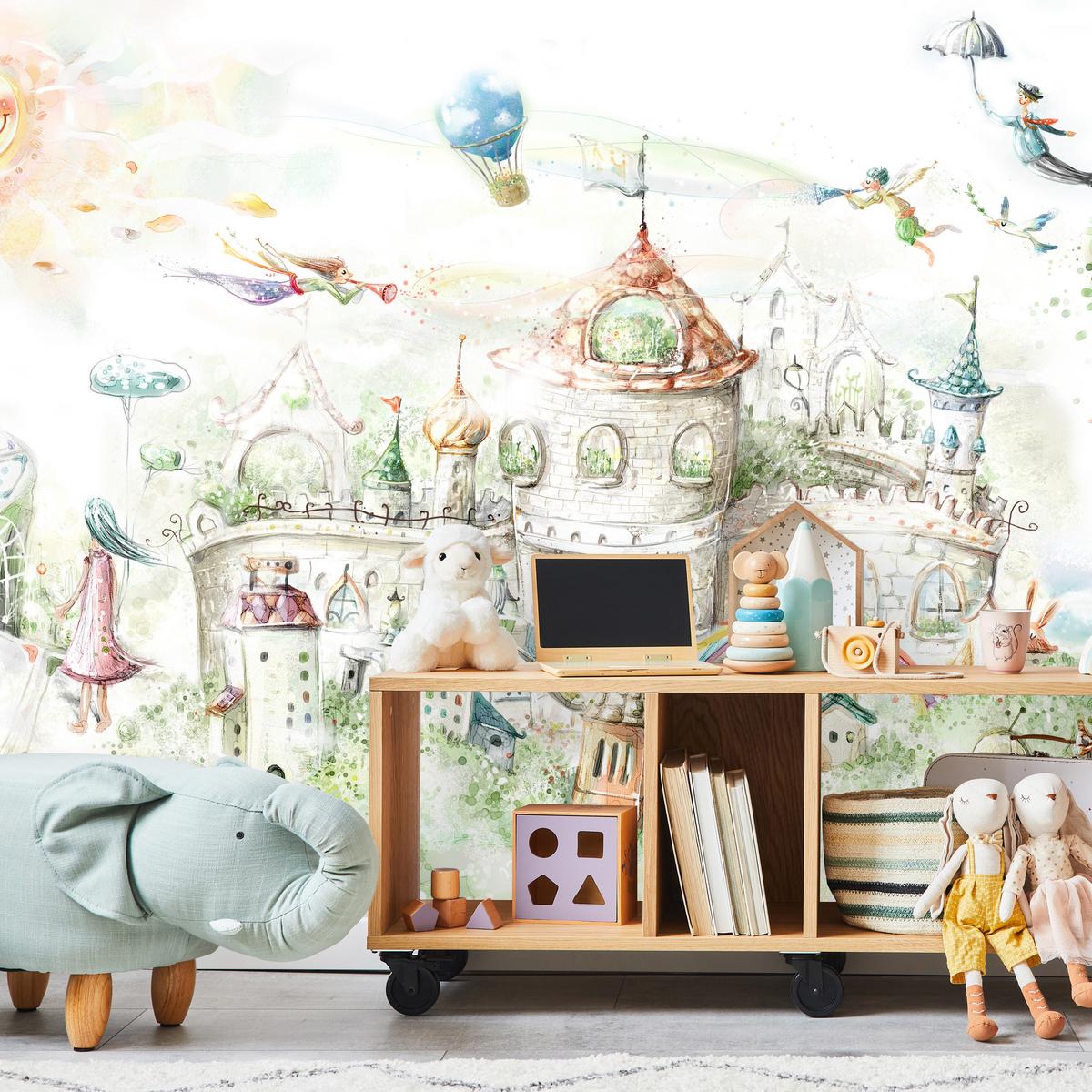 FOTOTAPETE für Kinderzimmer Märchenstadt Schloss Magisch 400x280 - Blau/Gelb, Papier (400/280cm) - Muralo