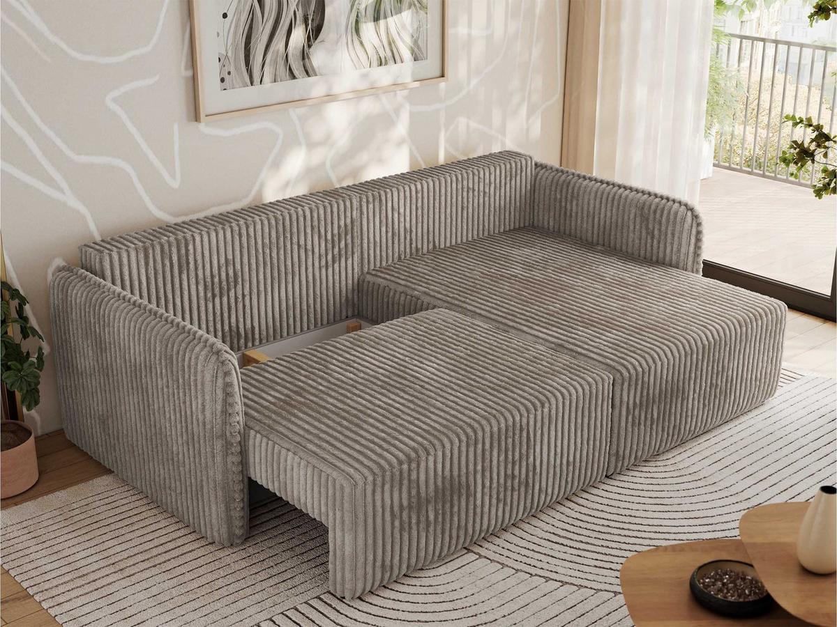 ECKSCHLAFSOFA MESTO L Hellbraun Cord - rechts - Hellbraun/Schwarz, Kunststoff/Textil (147/227cm) - MKS