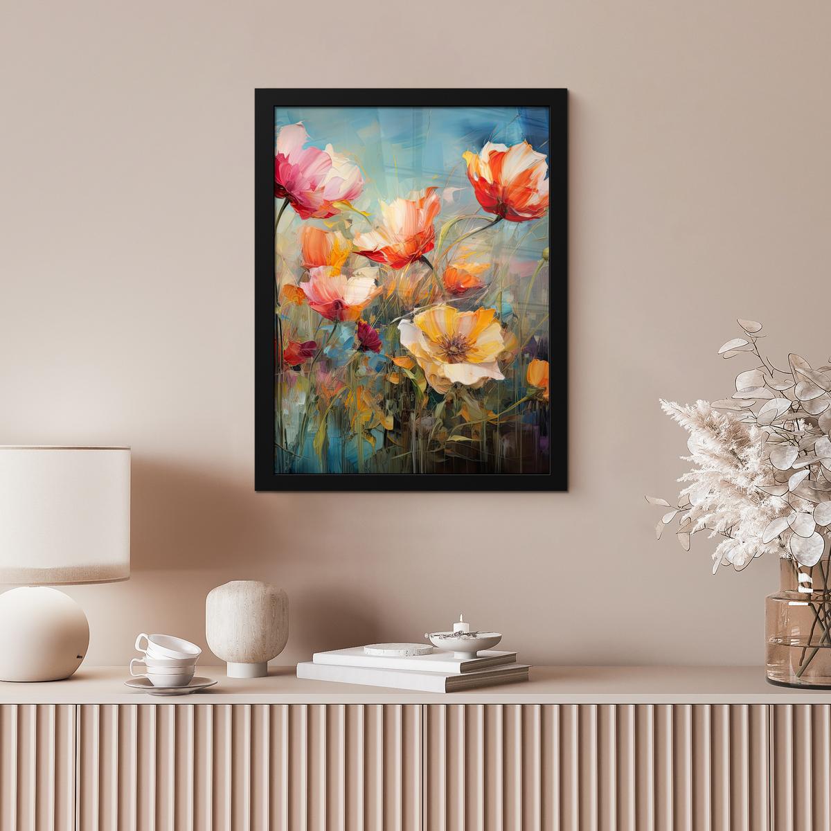 POSTER MIT RAHMEN Blumen - Aquarell - Kunst - Botanisch - Natur Bilderrahmen 30x40 cm - Orange, Papier (30/40cm) - MuchoWow