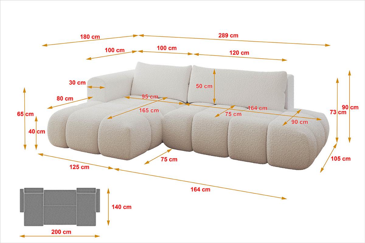 ECKSOFA Ottomane Links CLOUD-L 280x185x90 Weiß Bouclé - Weiß, Holzwerkstoff/Kunststoff (280/185cm) - ALTDECOR