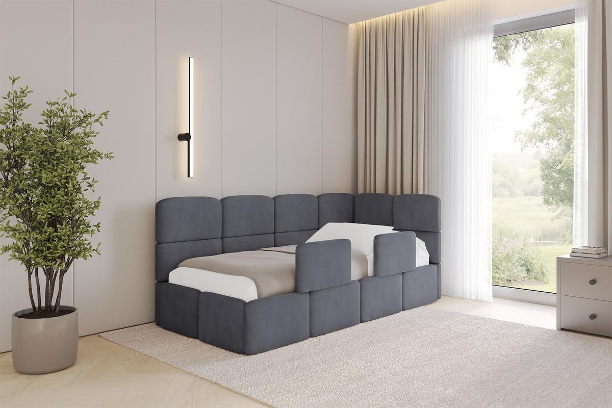 EINZELLBETT Jugendbett mit Bettkasten, Links - KIVY 100x200 Dunkelgrau - Dunkelgrau, Holzwerkstoff/Textil (100/200cm) - ALTDECOR