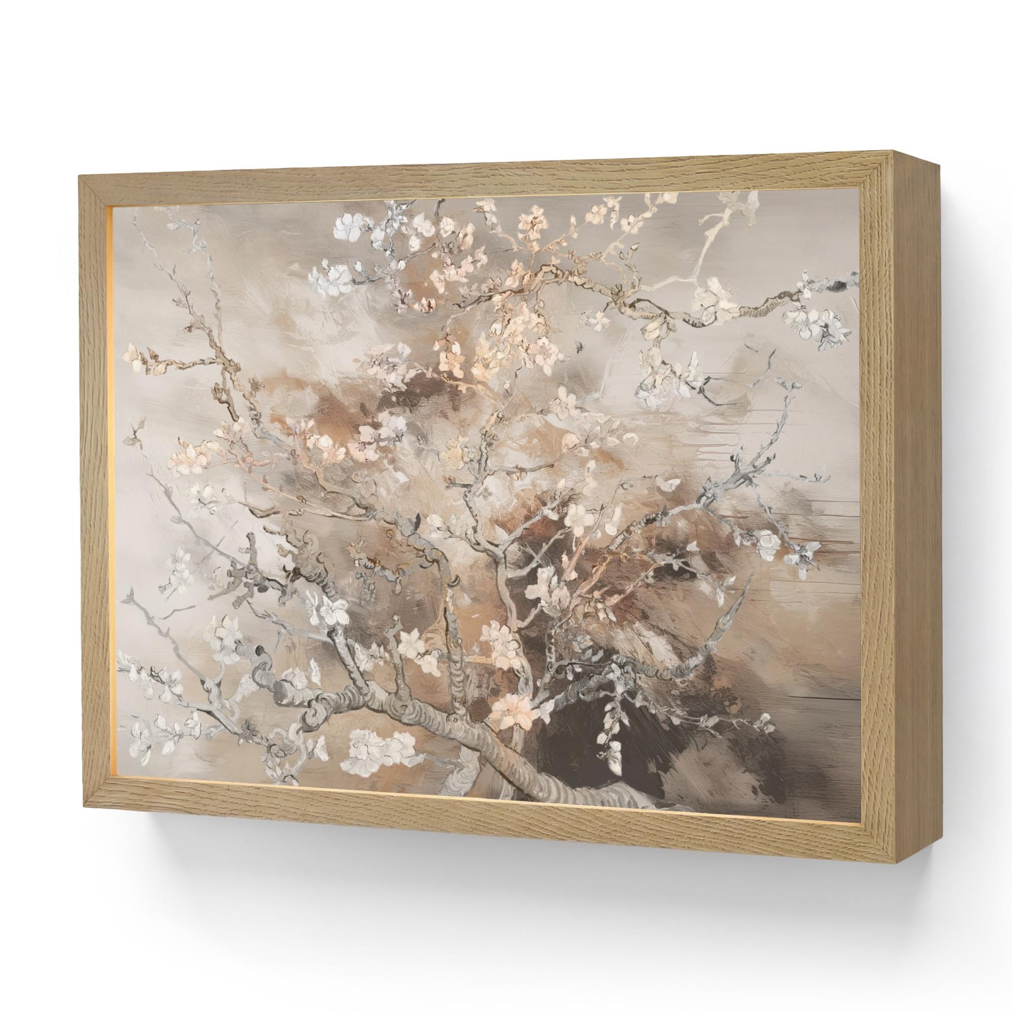 WANDLEUCHTE MIT AKKU Mandelblüte - Kunst - Van Gogh - Beige - Abstrakt 40x30 cm - Graubraun, Holzwerkstoff (40/30/8cm) - OnlyWow