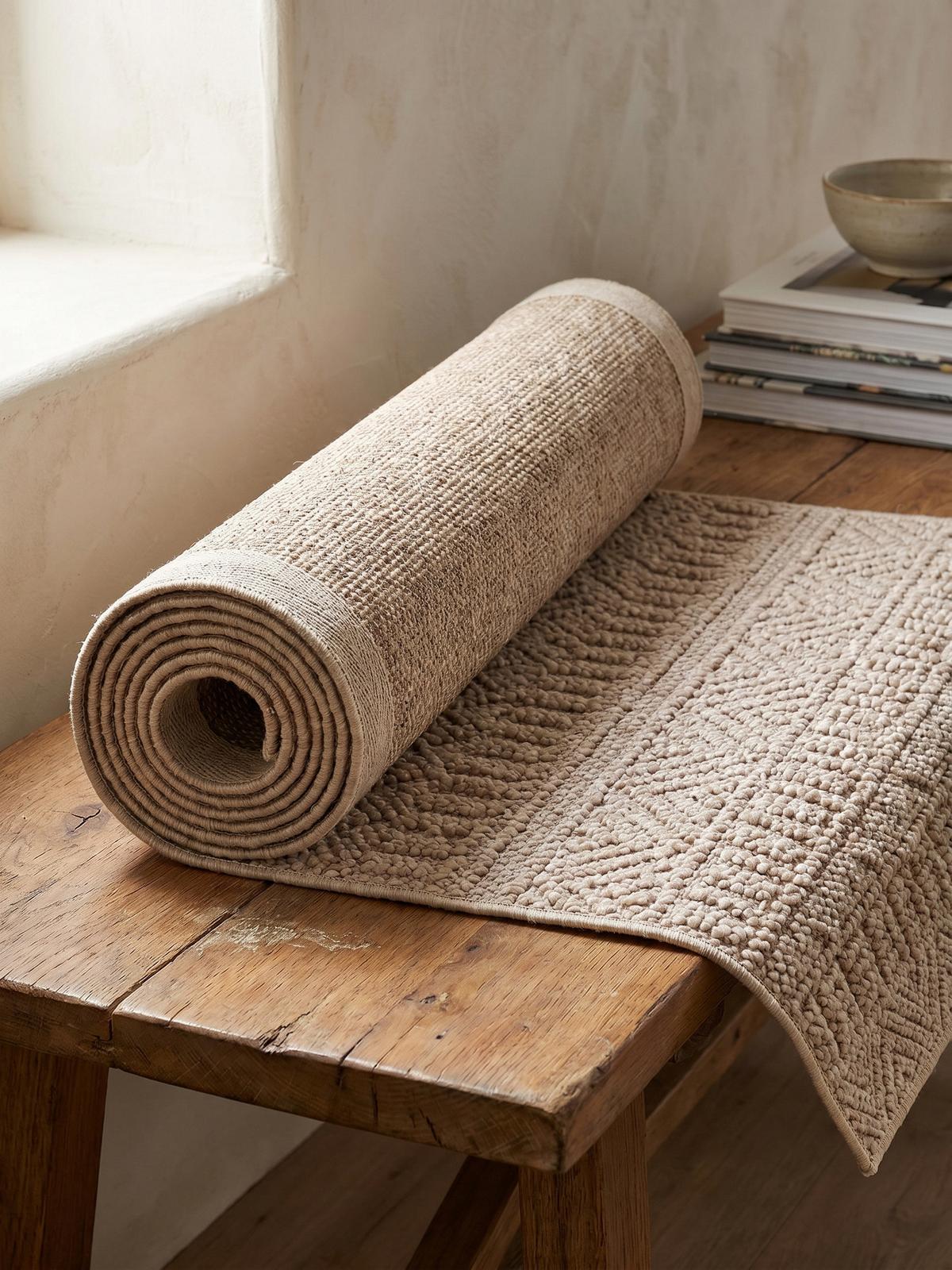 TEPPICH Flachgewebe LANGAU in Beige, mit Ethno-Streifen, 80 x 250 cm - Beige, Textil (80/250cm) - KADIMA DESIGN