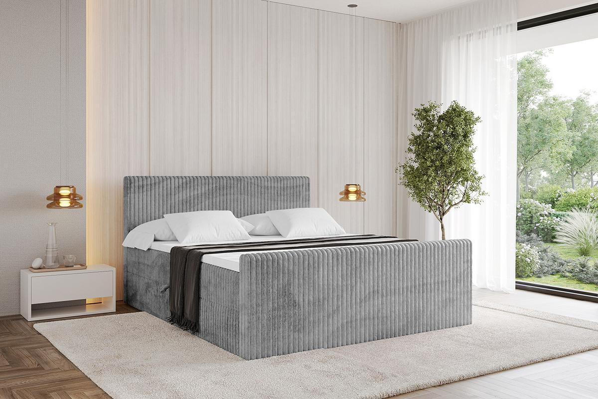BOXBETT mit Matratze H3 und Lattenrost - TOLO-Z - 140x200 Cord - Hellgrau - Hellgrau, Holzwerkstoff (140/200cm) - ALTDECOR