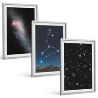 BILDER SET 3er Set - 40x60 cm Silberner Rahmen - Galaxie im Sternbild Löwe - Silberfarben, Kunststoff (40/60cm) - TULUP