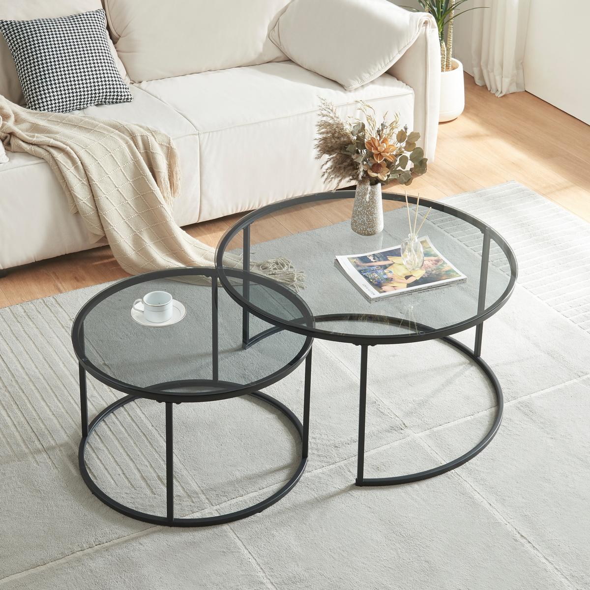 COUCHTISCH-SET 2 TLG. Kokkola - Schwarz, Metall (80/80/45cm) - [en.casa]