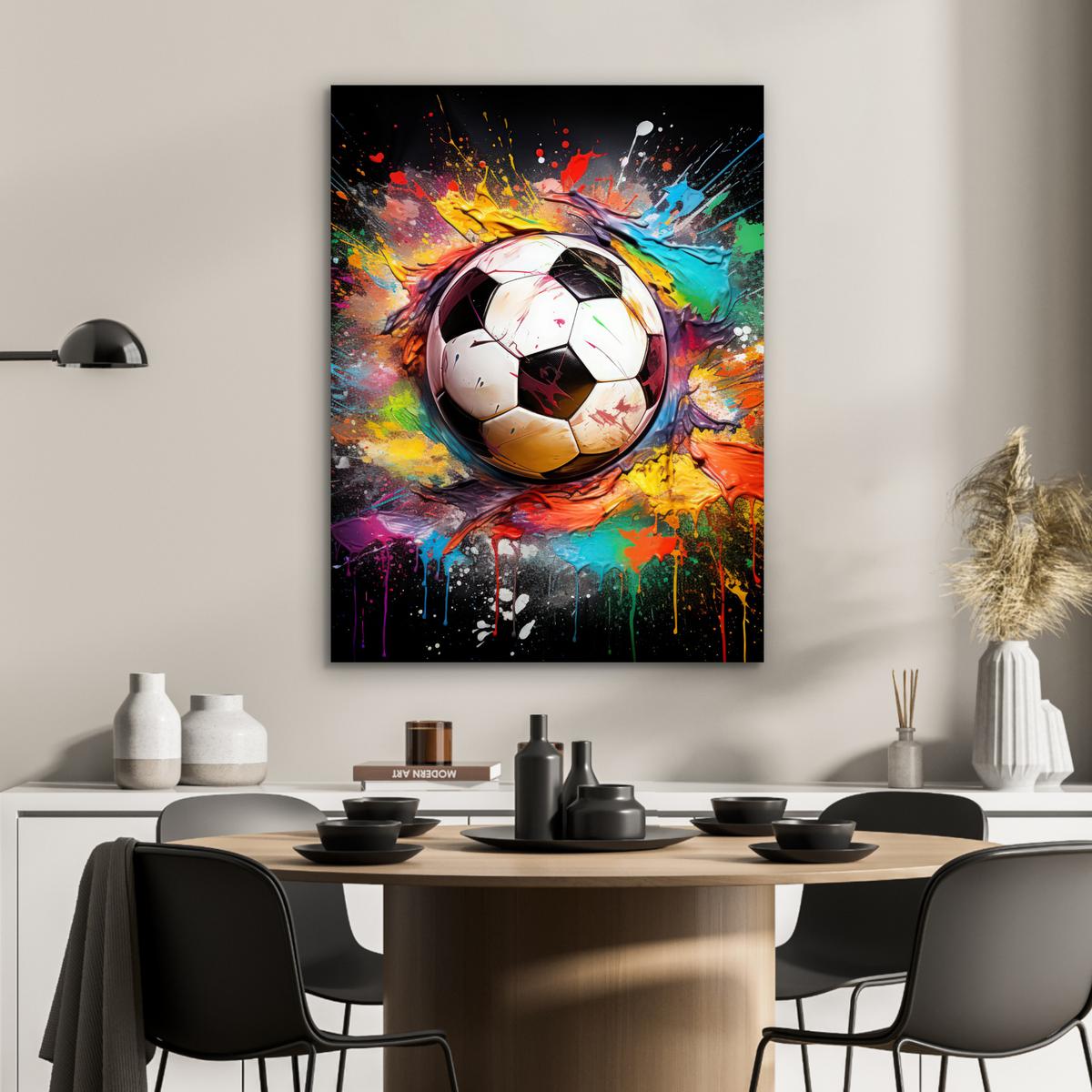 METALLBILD Fußball - Farbe - Farben - Schwarz - Weiß 60x80 cm - Weiß, Metall (60/80cm) - MuchoWow