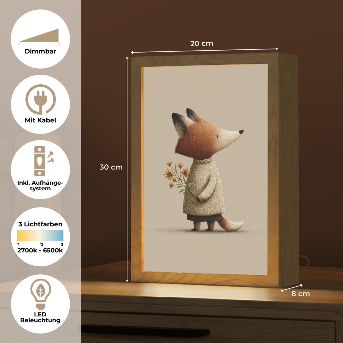 WANDLEUCHTE Fuchs - Gelbe Blumen - Minimalistisch 20x30 cm - Taupe, Holzwerkstoff (20/30/8cm) - OnlyWow