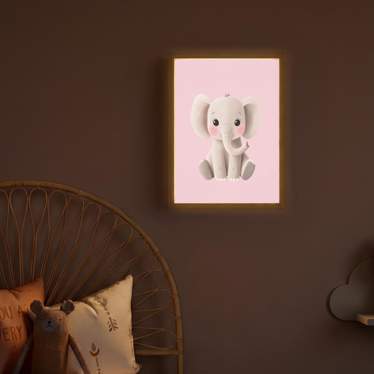 NACHTTISCHLAMPE MIT AKKU Elefant - Baby - Rosa - Cartoon 30x40 cm - Rosa, Holzwerkstoff (8/30/40cm) - OnlyWow
