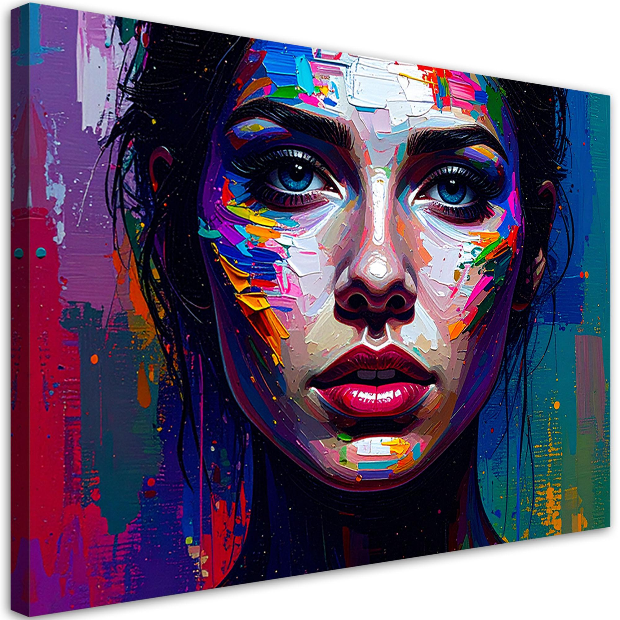 LEINWANDBILD Porträt eines Frauengesichts Abstrakt 60x40cm - Multicolor, Textil (60/40cm) - Feeby