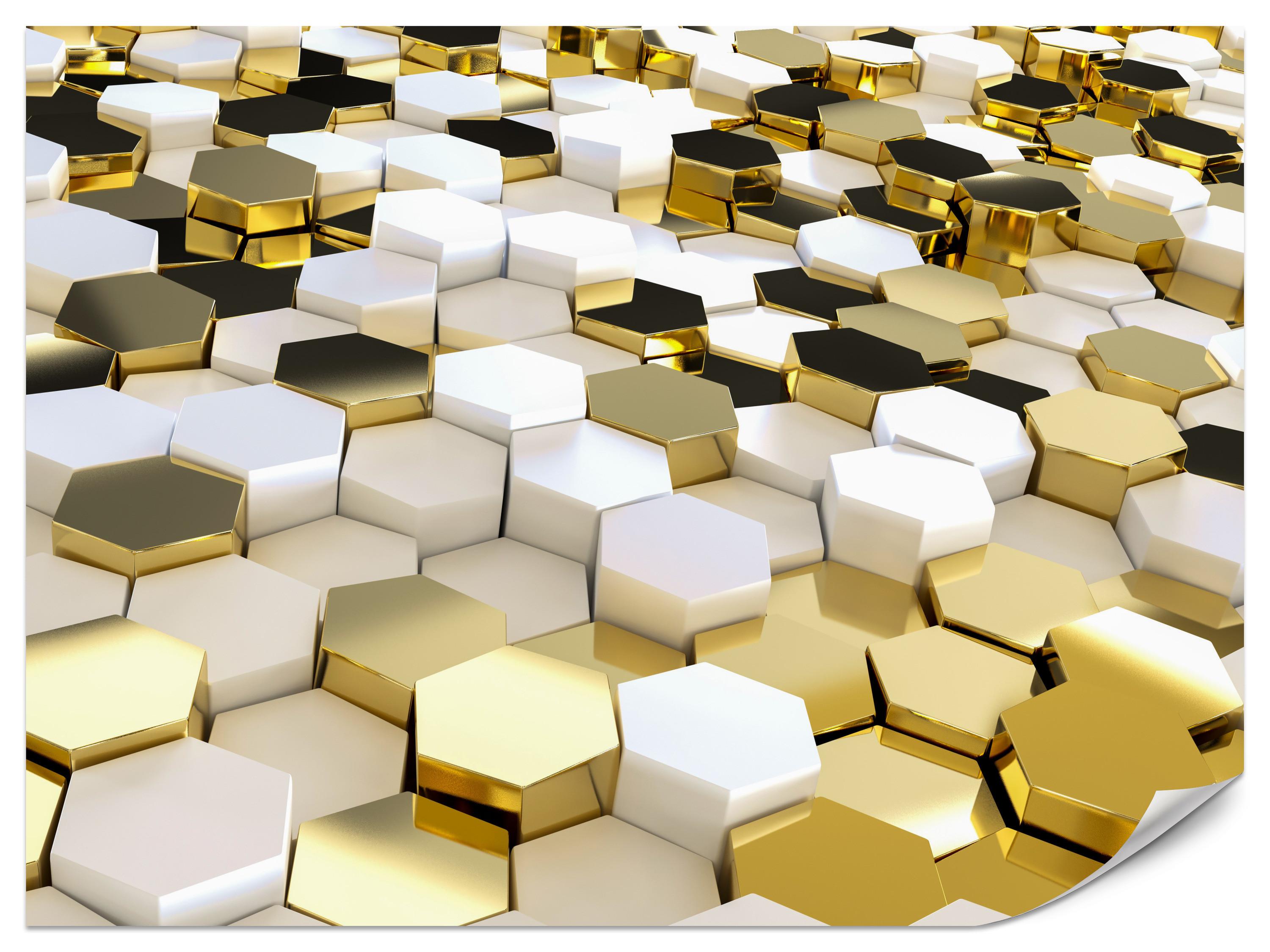 FOTOTAPETE für Büro Futuristisch Goldene Hexagone Formen Geometrie 350x256 - Gelb/Goldfarben, Papier (350/256cm) - Muralo