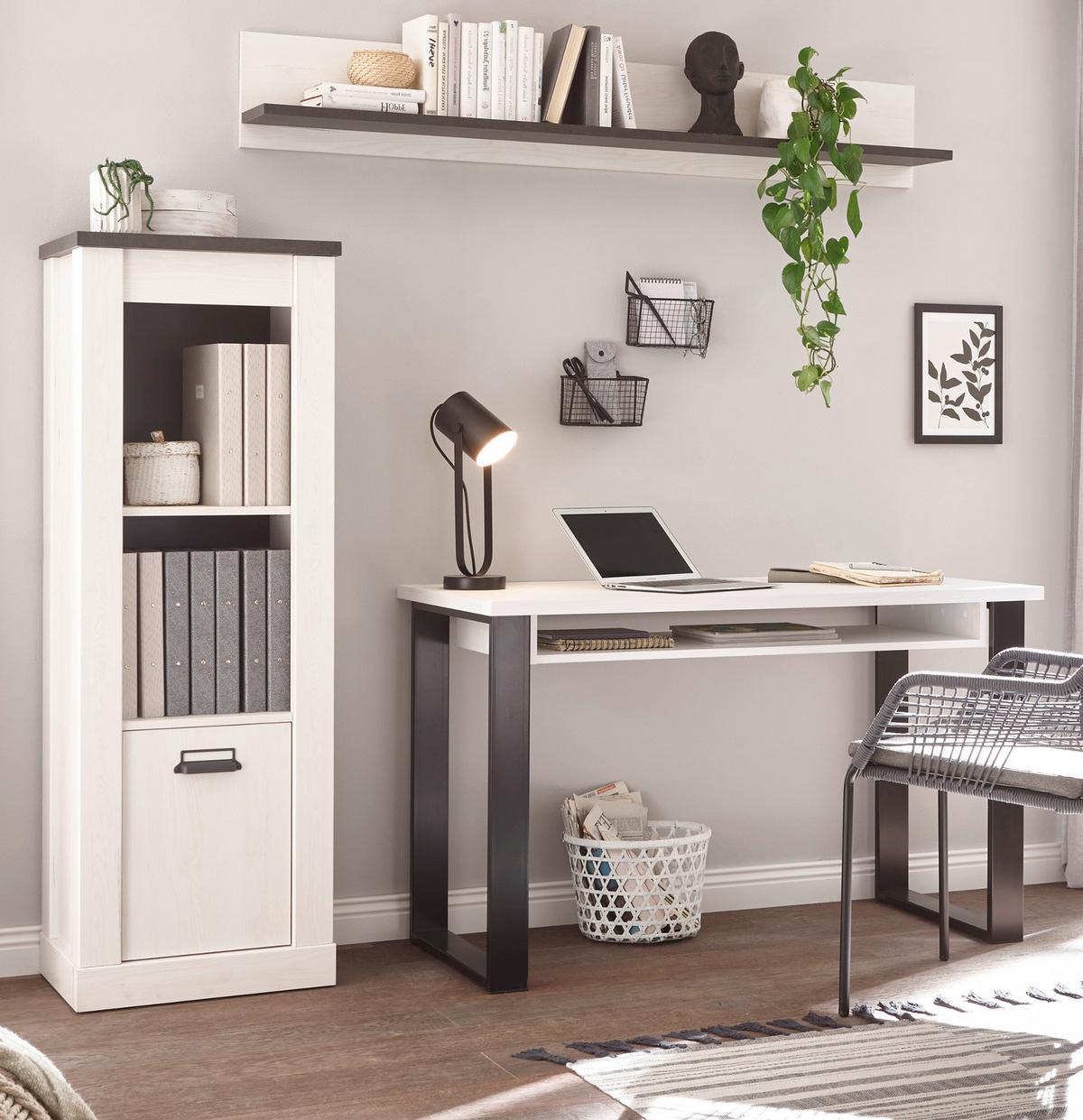 AKTENREGAL weiß Pinie, anthrazit Landhaus, Büroregal mit Soft-Close - Anthrazit/Weiß, Holzwerkstoff/Metall (51/146/38cm) - Furn.Design