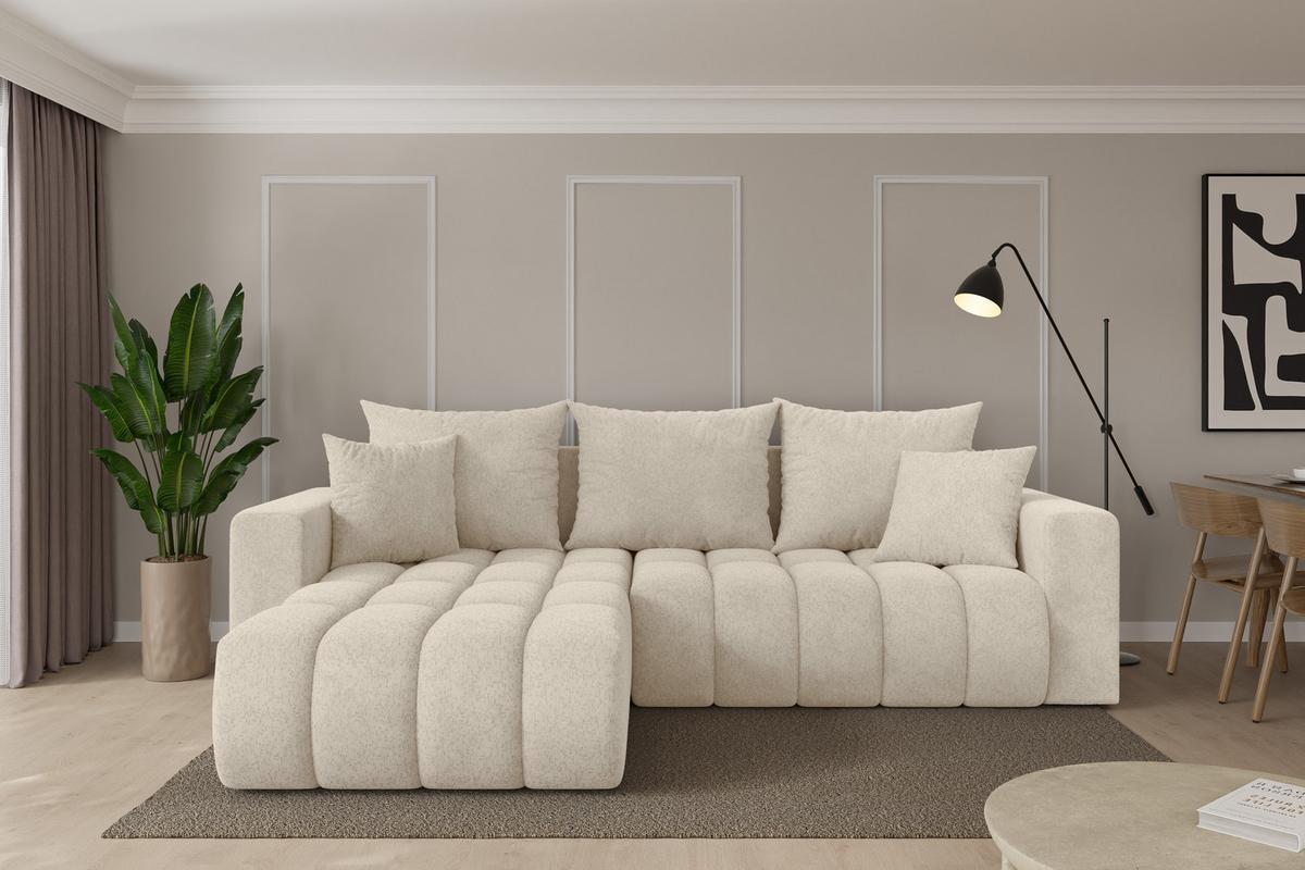 ECKSOFA mit Schlaffunktion Ottomane Links MILA-L-v1 277x195x86 Creme Velours - Creme/Schwarz, Holzwerkstoff/Kunststoff (277/194cm) - ALTDECOR