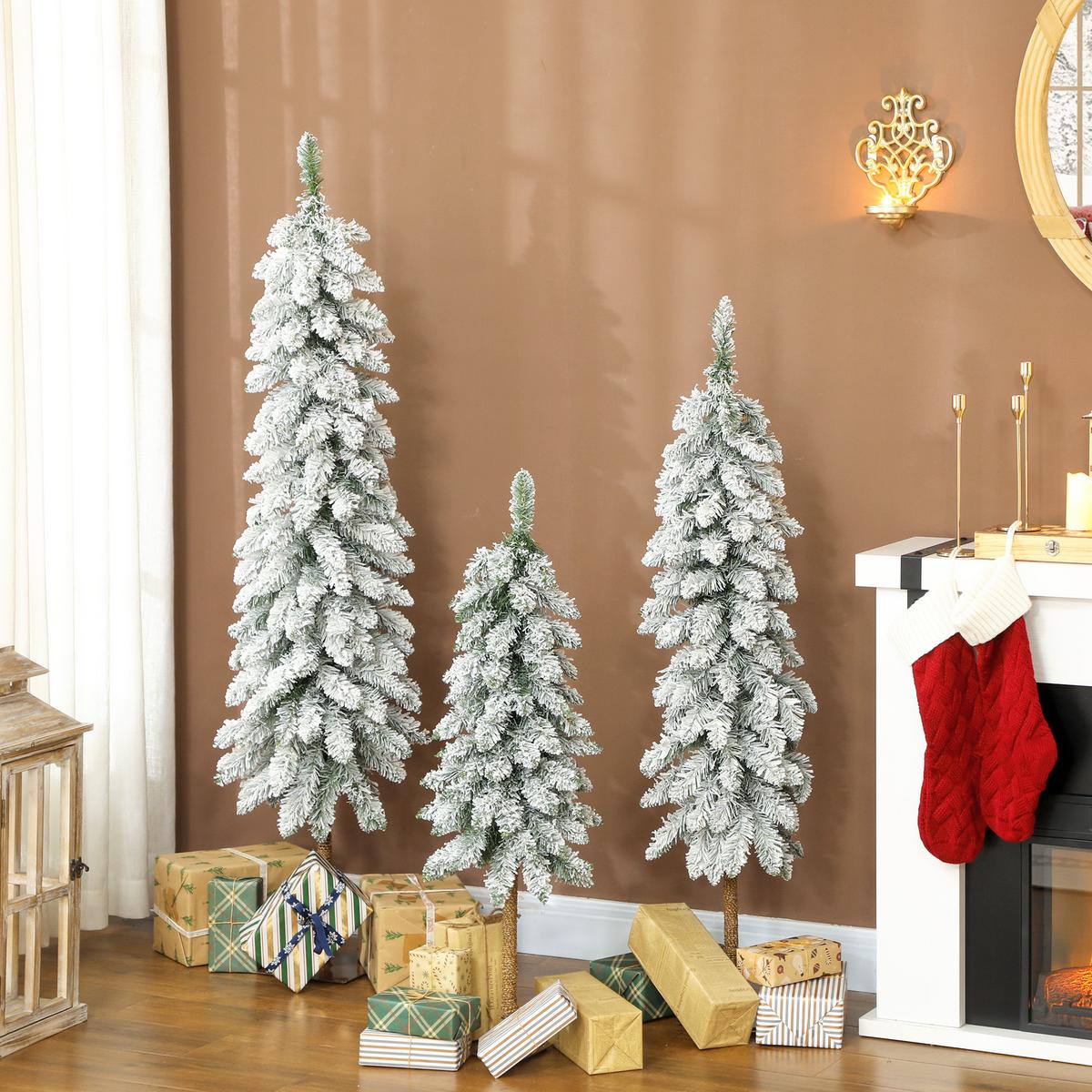 KÜNSTLICHER-WEIHNACHTSBAUM 3er-set mit Schnee 90/120/150 cm mit Metallständer - Grün, Kunststoff (150cm) - HOMCOM