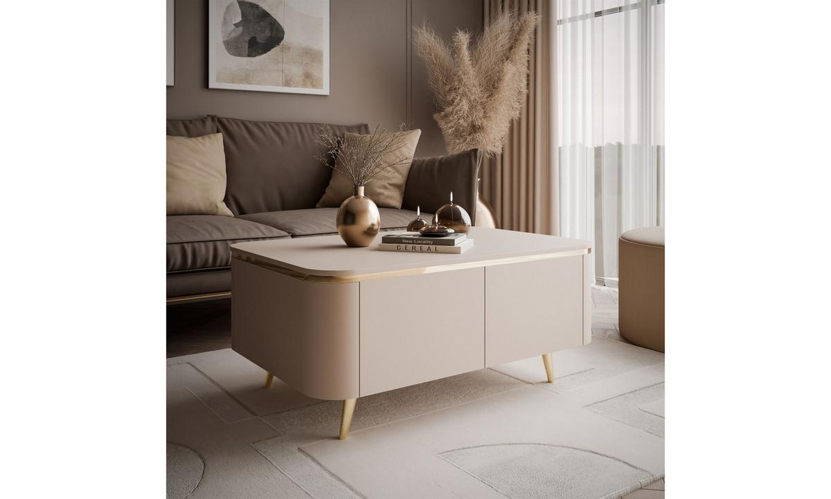 COUCHTISCH AVELINE 90/60/41 cm schräge Füße Kaschmir - Kaschmir/Goldfarben, Holzwerkstoff (60/90/41cm) - Lookway