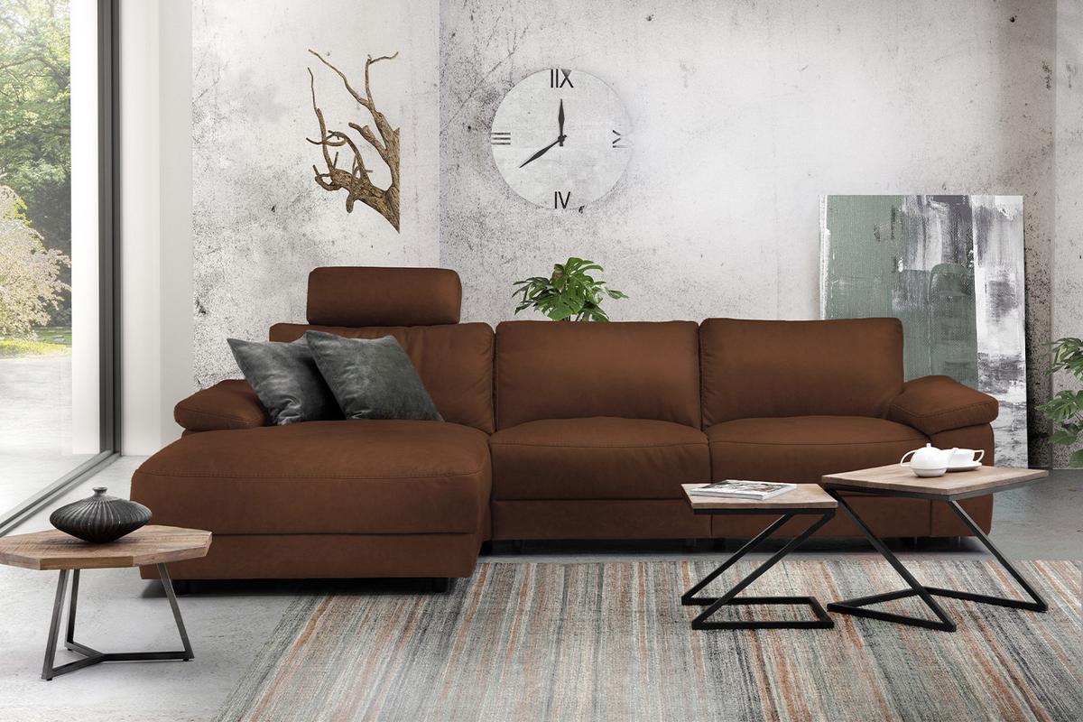 ECKSOFA XL MOTORISCHER RELAXFUNKTION LOLA Braun Leder Relaxfunktion - Schwarz/Braun, Leder (304/178cm) - KAWOLA