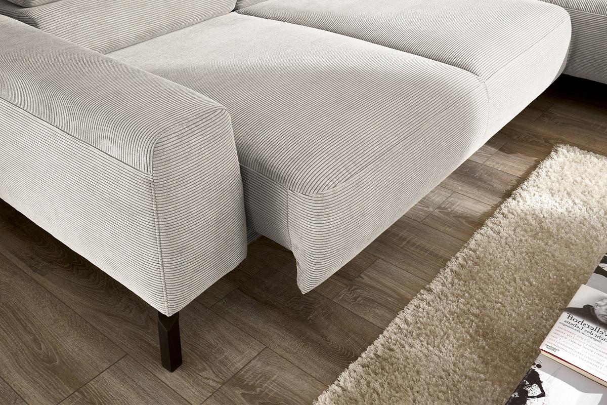 ECKSOFA MIT MOTORISCHEM SITZVORZUG DELIA Silber Cord Relaxfunktion - Silberfarben/Schwarz, Textil/Metall (276/219cm) - KAWOLA
