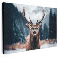 LEINWANDBILD Hirsche - Tiere - Landschaft - Winter - Schnee Deko Schlafzimmer 30x20 cm - Kastanienfarben, Textil (30/20cm) - MuchoWow