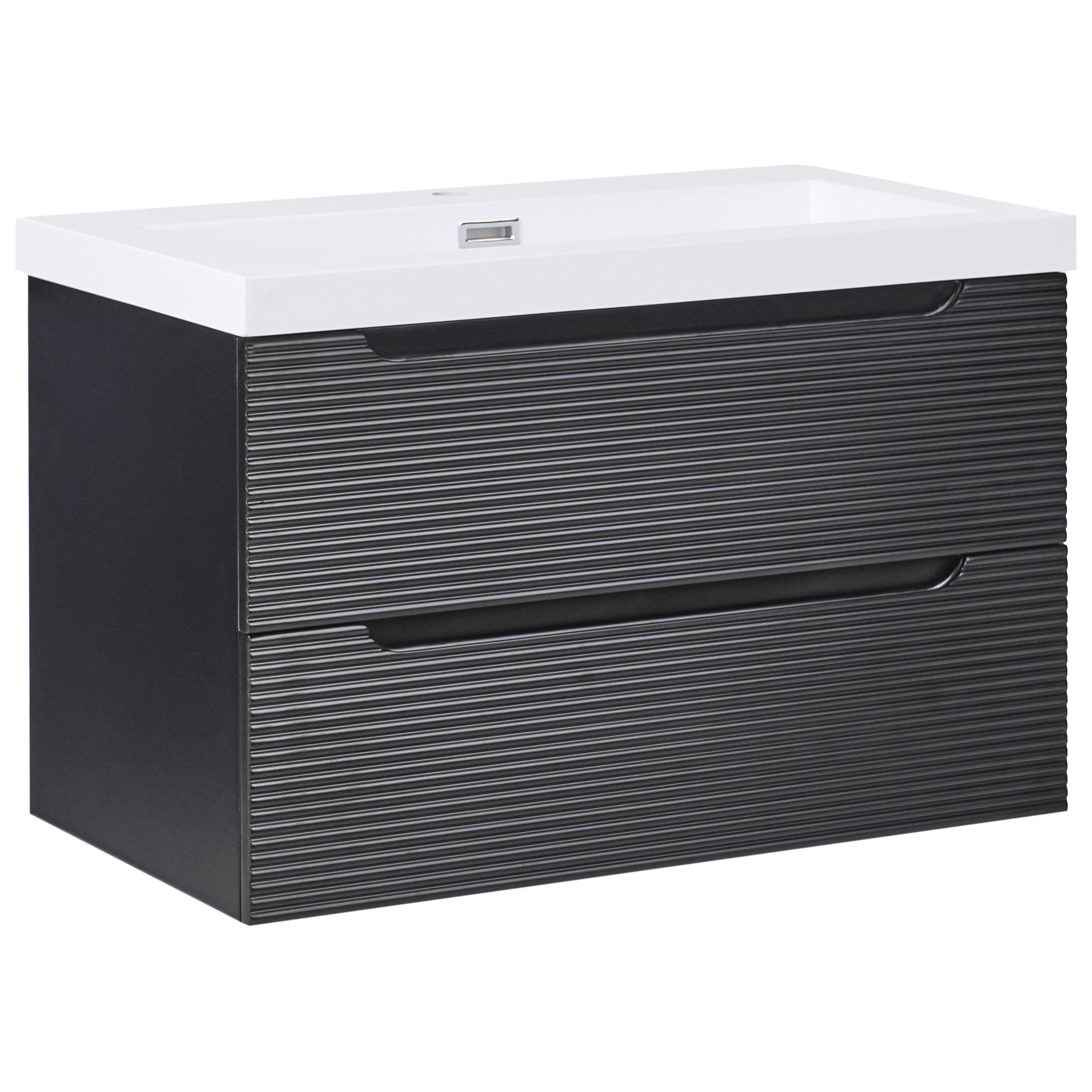 WASCHBECKENUNTERSCHRANK wandmontiertk mit Waschbecken Schwarz Makana - Schwarz, Holzwerkstoff (80/45/93cm) - Beliani