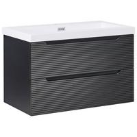 WASCHBECKENUNTERSCHRANK wandmontiertk mit Waschbecken Schwarz Makana - Schwarz, Holzwerkstoff (80/45/93cm) - Beliani