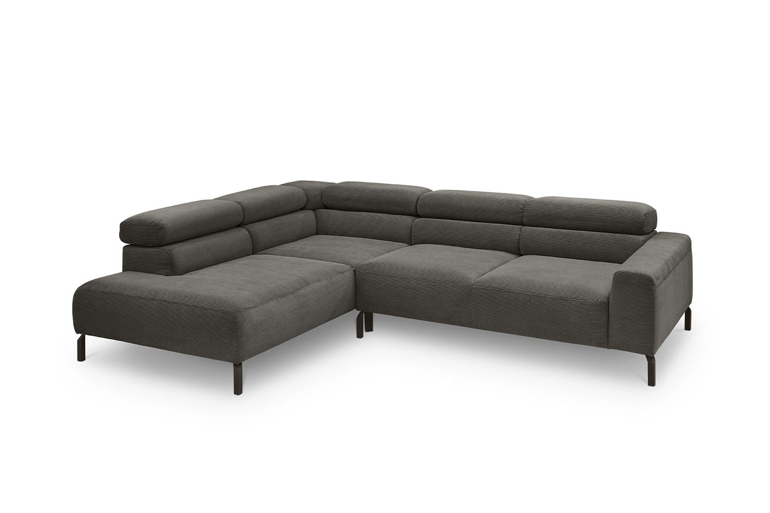ECKSOFA MIT MOTORISCHEM SITZVORZUG DELIA Anthrazit Cord Relaxfunktion - Anthrazit/Schwarz, Textil/Metall (276/219cm) - KAWOLA