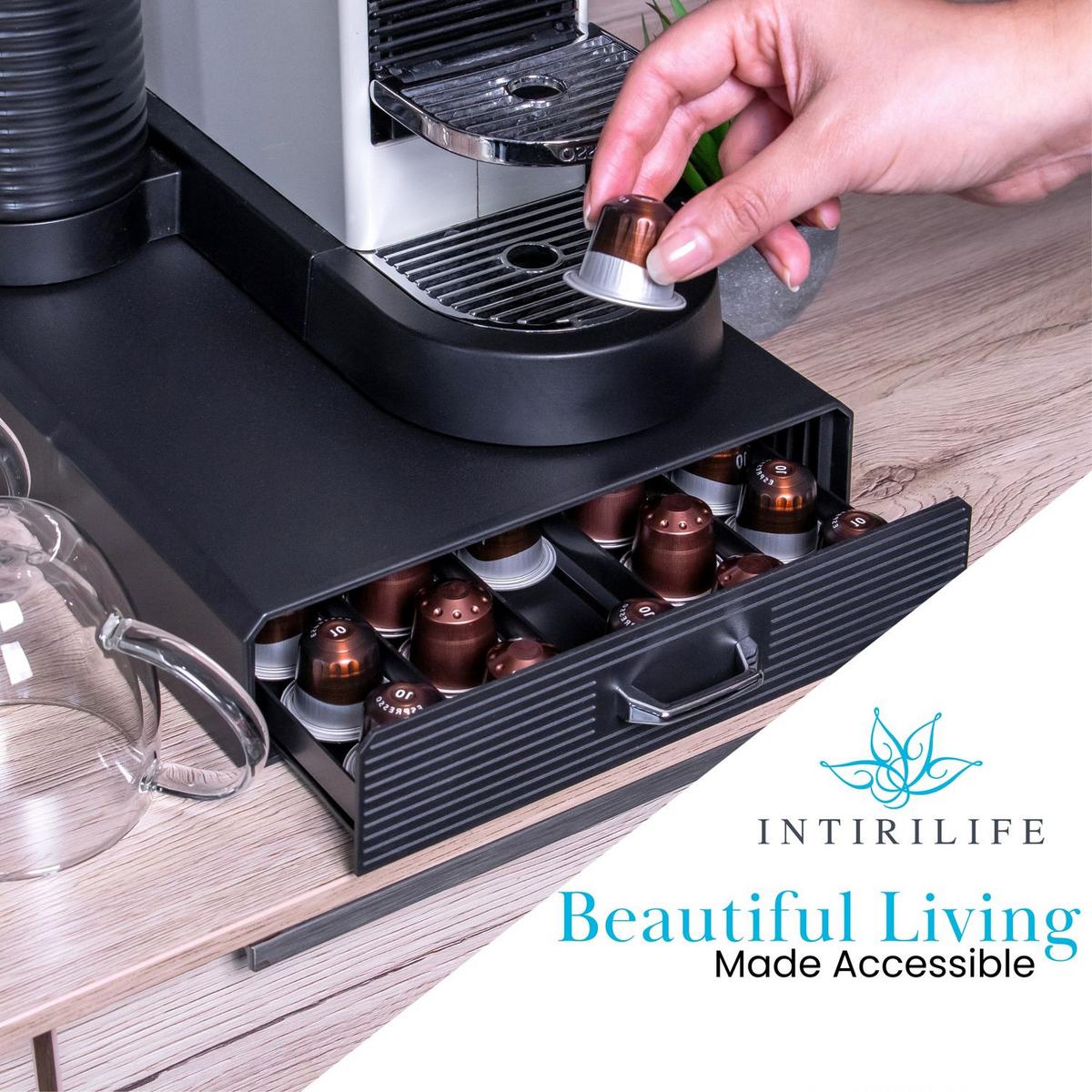 KAFFEE KAPSELHALTER Schublade kompatibel mit Nespresso Kapseln - Schwarz, Kunststoff (23.5/6/38.5cm) - Intirilife