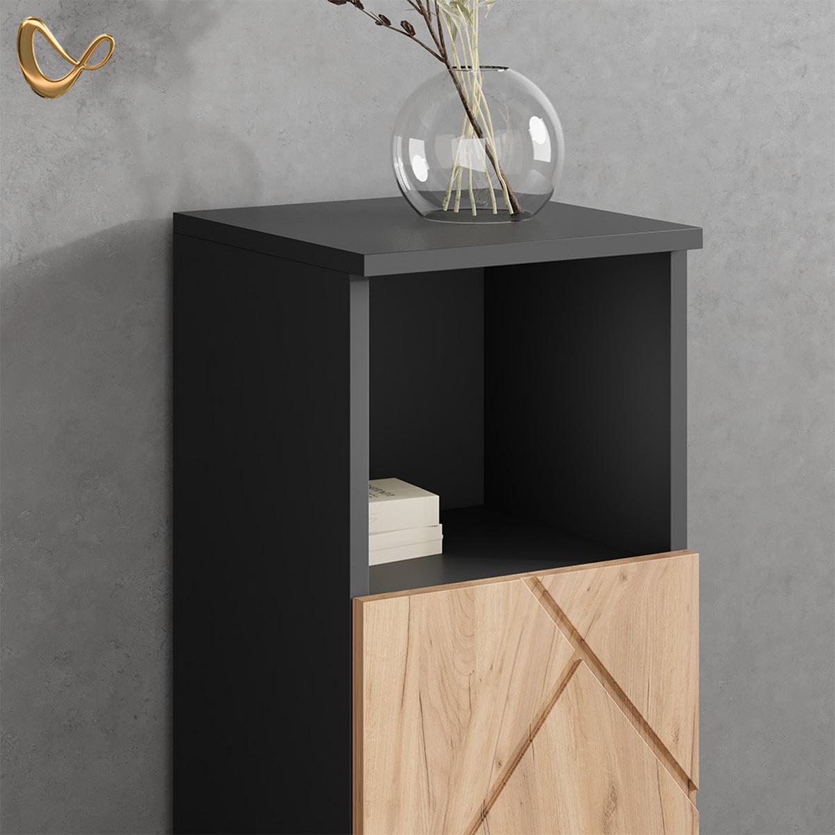 BADMÖBEL-SET Ronco Goldkraft Eiche/Anthrazit 4 Teile, mit Schubladenschrank und Hochschrank - Honigeiche/Anthrazit, Holzwerkstoff (80/58/41cm) - Livinity®