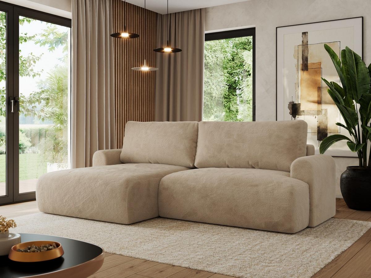ECKSCHLAFSOFA TONO L Beige Plüsch - links - Beige/Schwarz, Kunststoff/Textil (260/150cm) - MKS
