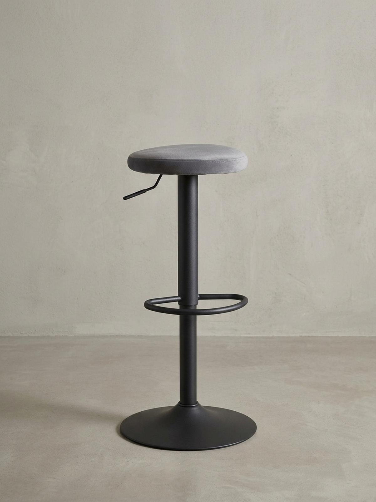 BARHOCKER Höhenverstellbar Eisen Samt Drehbar CAMPANIA, Grau 40x40x79 cm - Schwarz/Grau, Textil/Metall (40/79/40cm) - KADIMA DESIGN