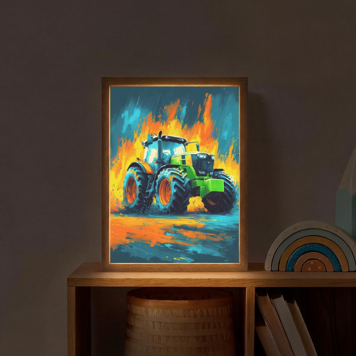 WANDLEUCHTE MIT AKKU Abstrakt - Traktor - Grün 30x40 cm - Dunkelblau, Holzwerkstoff (30/40/8cm) - OnlyWow