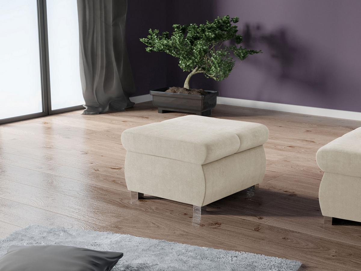 POLSTERHOCKER Bangkok Klein - Sandfarben/Silberfarben, Holz/Kunststoff (60/39/60cm) - MIRJAN24