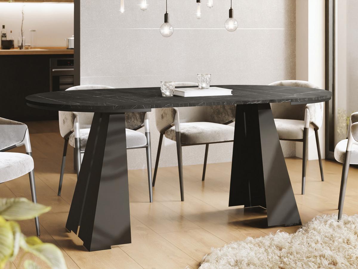 ESSTISCH Kova runder ausziehbarer, Marmor Schwarz 100-180/100/76 cm - Anthrazit/Schwarz, Holzwerkstoff/Metall (100/176/76cm) - WFL GROUP