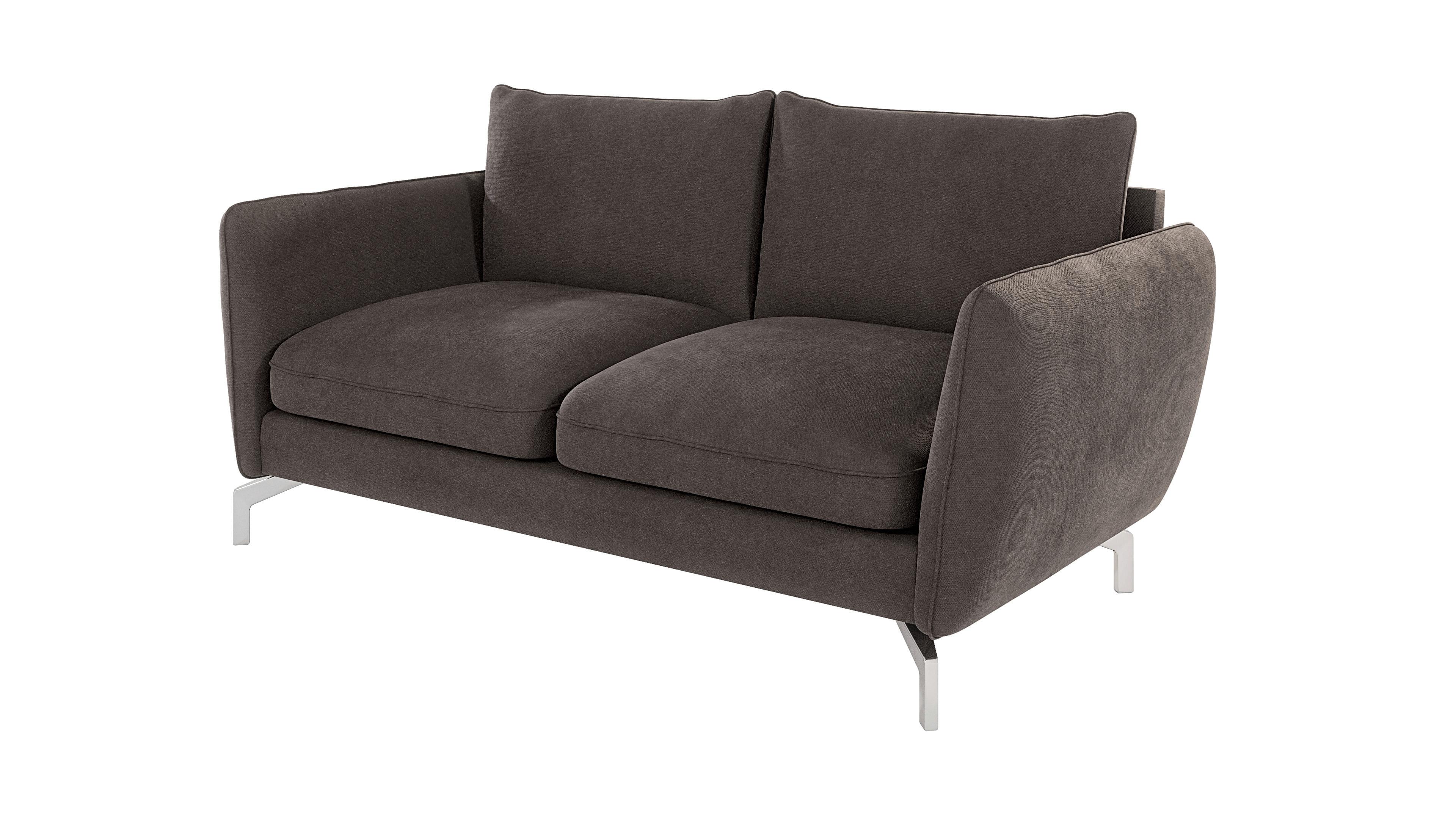 2-SITZER-SOFA Elou Braun - Khaki Microfaser - Chromfarben/Dunkelbraun, Holz/Textil (172/87/92cm) - S-Style Möbel