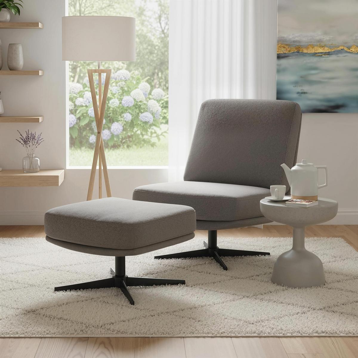 SESSEL mit Hocker Drehbar Loungesessel mit Leinenoptik für Wohnzimmer Dunkelgrau - Dunkelgrau/Schwarz, Textil/Metall (68/93/91cm) - HOMCOM