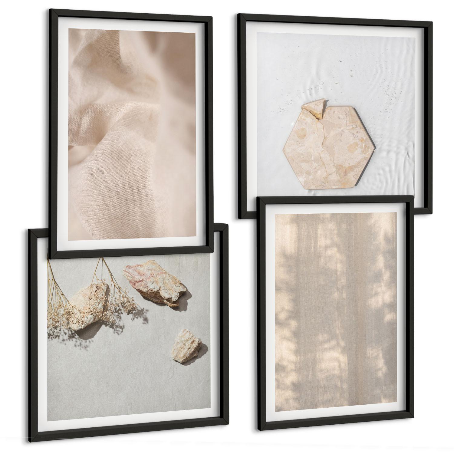 BILDER SET 4er Set - 50x50 cm & 40x60 cm Schwarzer Rahmen - Dezente Boho-Naturtexturen - Schwarz, Kunststoff (50/50cm) - TULUP