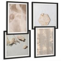 BILDER SET 4er Set - 50x50 cm & 40x60 cm Schwarzer Rahmen - Dezente Boho-Naturtexturen - Schwarz, Kunststoff (50/50cm) - TULUP
