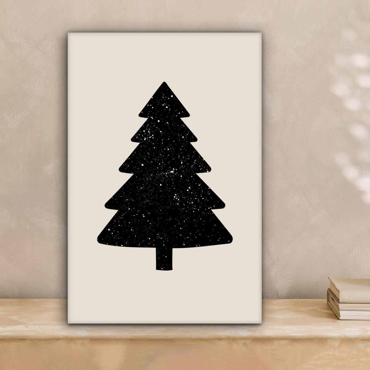 LEINWANDBILD Weihnachtsbaum - Schwarz - Urlaub - Beige Deko Wohnzimmer 20x30 cm - Schwarz, Textil (20/30cm) - MuchoWow