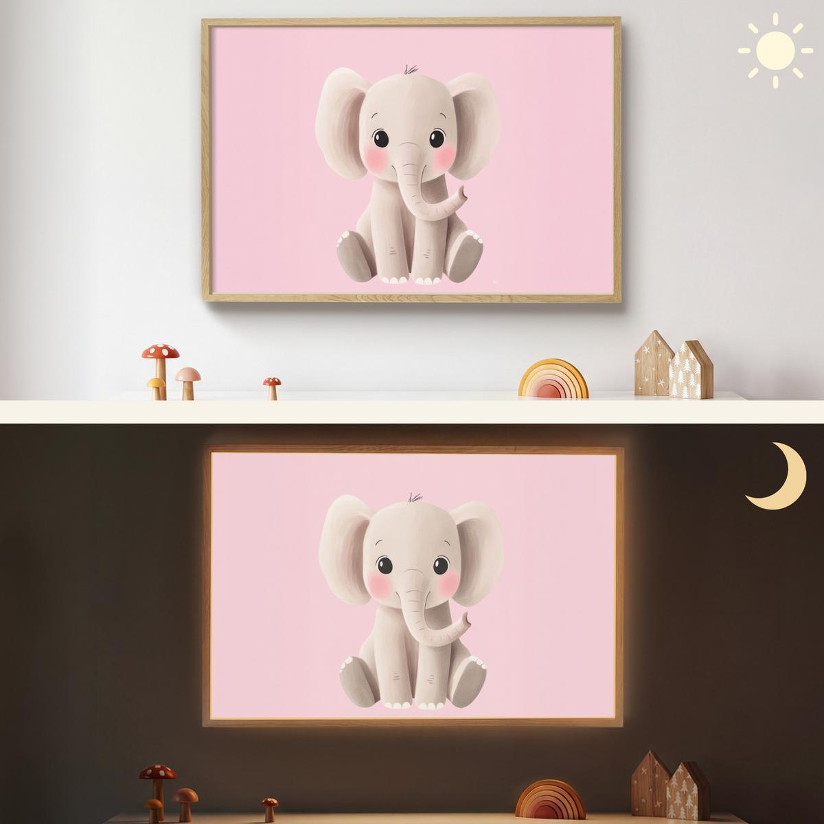 WANDLEUCHTE MIT AKKU Elefant - Baby - Rosa - Cartoon 100x70 cm - Hellrosa, Holzwerkstoff (100/70/8cm) - OnlyWow