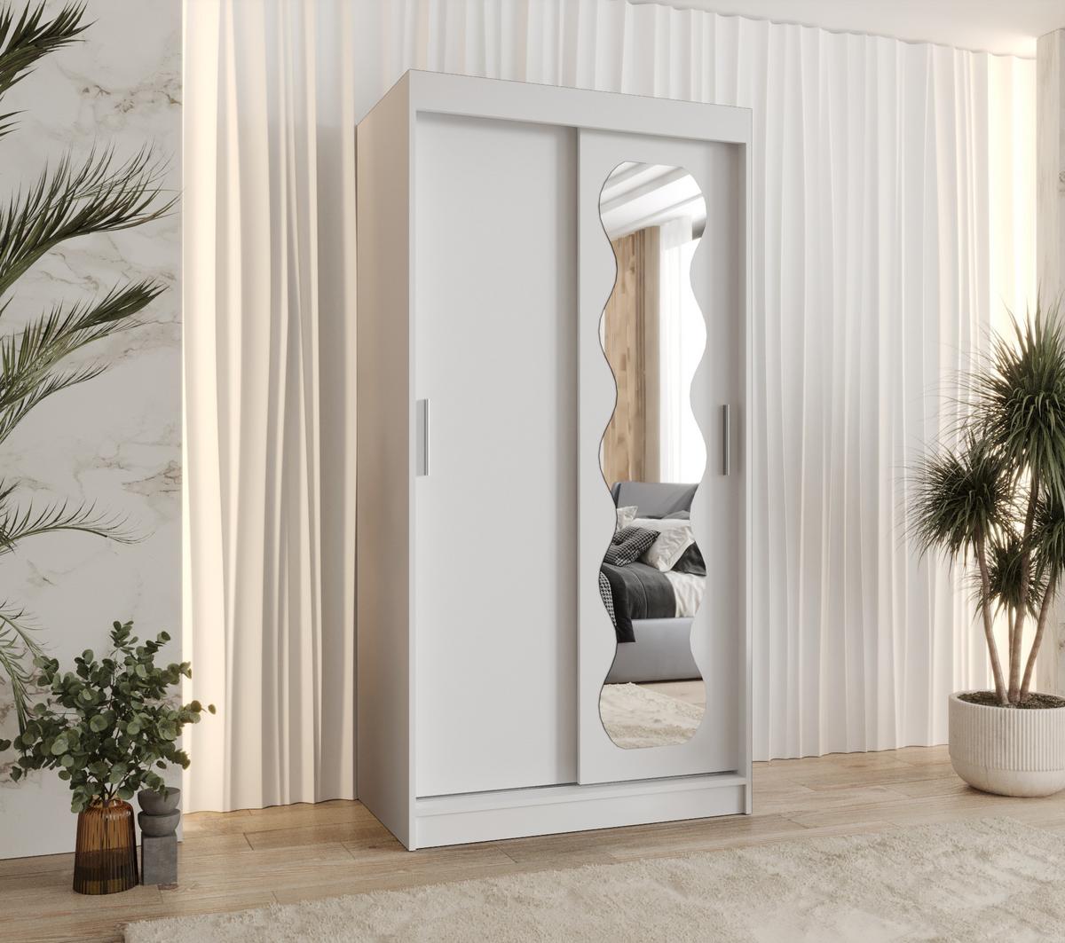 SCHIEBETÜRENSCHRANK mit Spiegel SPOTI 200/100/62 2-türig - Silberfarben/Weiß, Holz (100/200/62cm) - MÖBEL KRYSPOL