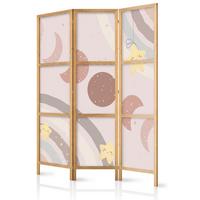 PARAVENT Japanischer 3-tlg 135x172 cm Boho Sterne und Monde - Beige, Holz/Textil (135/172/3cm) - Muralo