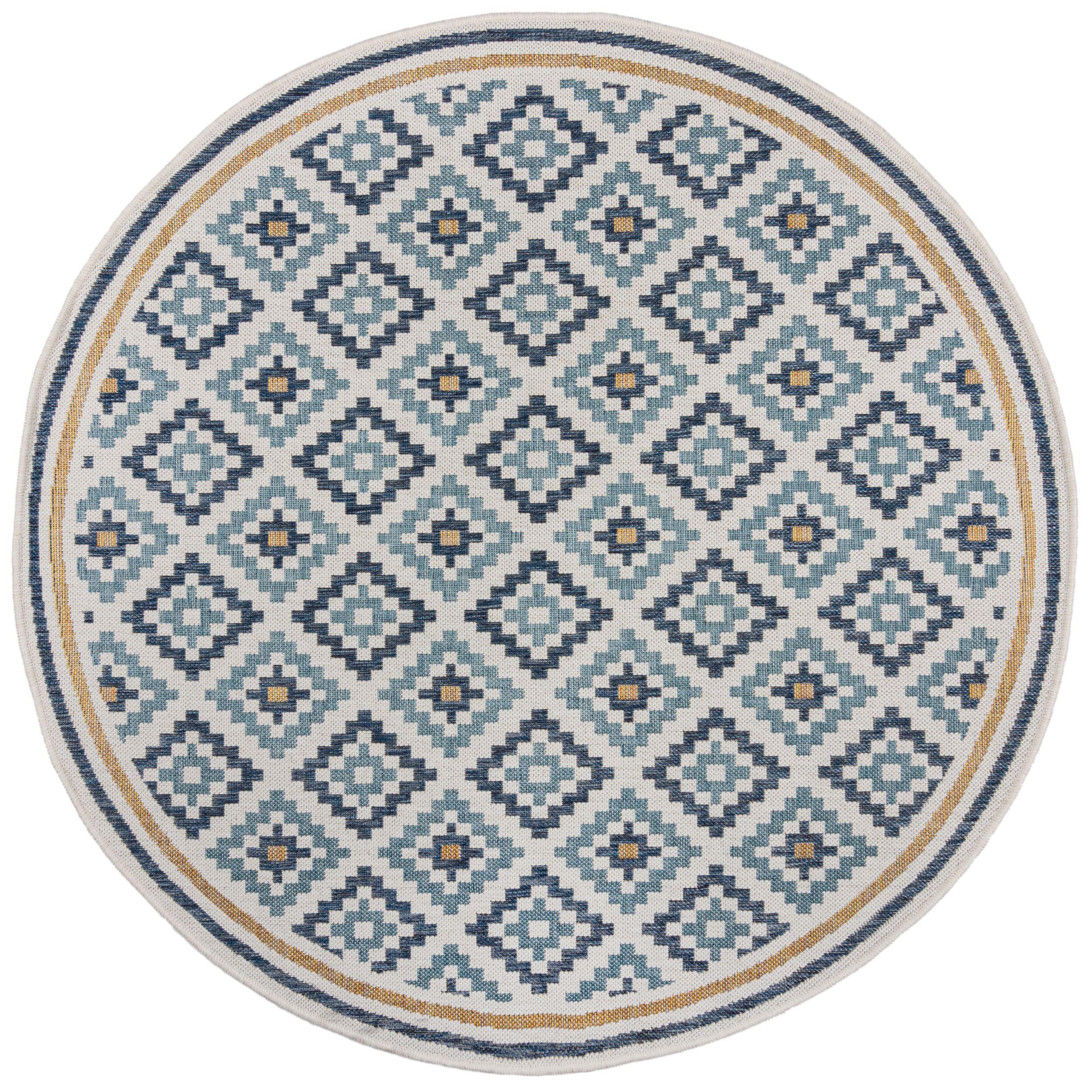 OUTDOORTEPPICH Waschbar FLEET, geometrisch, aus Polypropylen, Blau-Gelb, Ø 160 cm - Blau, Textil (160/160cm) - KADIMA DESIGN