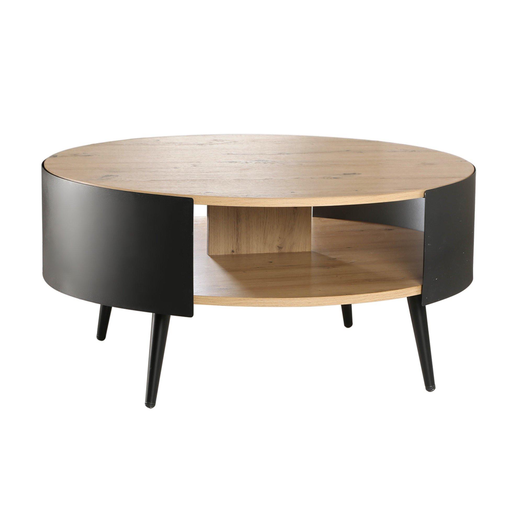 COUCHTISCH mit 2 Ebenen und schwarzen Metallseiten eklo 80/39/80 cm - Eichefarben, Holzwerkstoff (80/80/39cm) - Calicosy