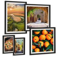 BILDER SET 5er Set - 50x50 cm & 20x30 cm & 40x60 cm Schwarzer Rahmen - Charmante Straßen mit Steinen - Schwarz, Kunststoff (40/60cm) - TULUP
