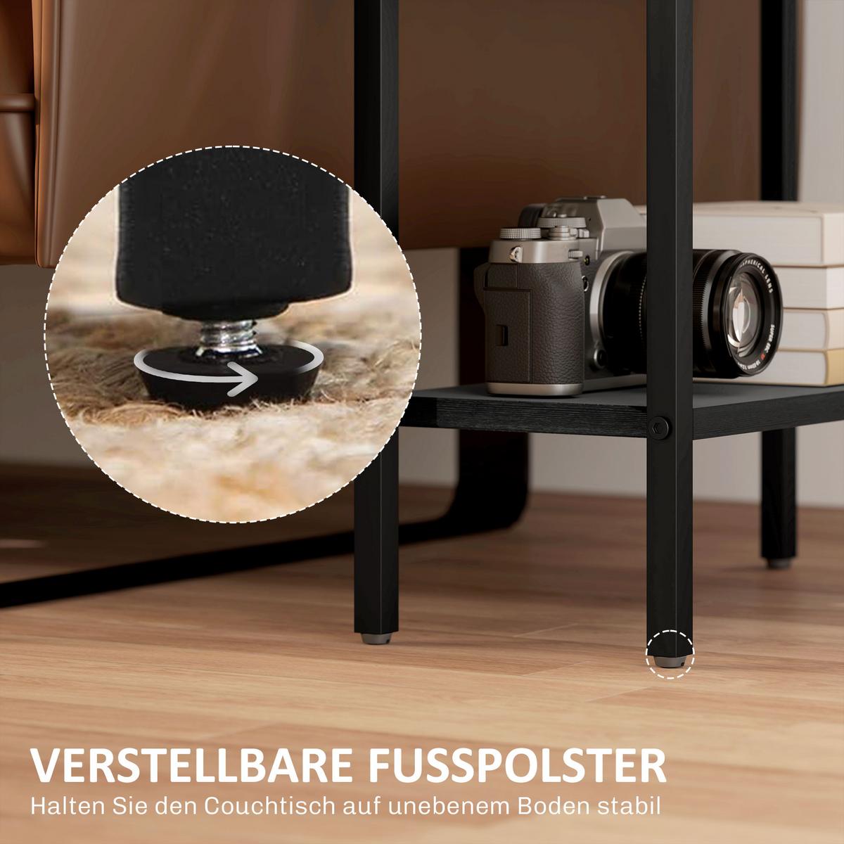 BEISTELLTISCH kleiner Couchtisch mit 2 Ablagen, Stahlrahmen für Wohnzimmer - Schwarz, Karton (43/18/62.5cm) - HOMCOM