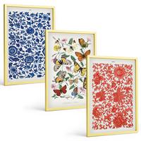 BILDER SET 3er Set - 40x60 cm Goldrahmen - Vintage-Blumen-Schmetterlings-Ornamente - Goldfarben, Kunststoff (40/60cm) - TULUP