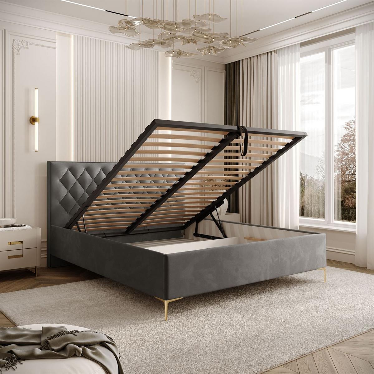 POLSTERBETT INEZ mit Bettkasten 180x200 cm Royal Velvet 250 - Grau, Textil - Lookway
