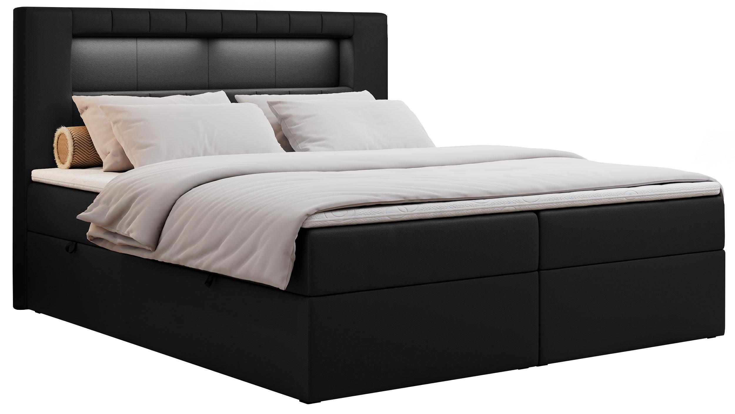 BOXBETT GOLD-5 LED 160/200 Schwarz Kunstleder - H3 - Schwarz, Holz/Textil (160/200cm) - MKS