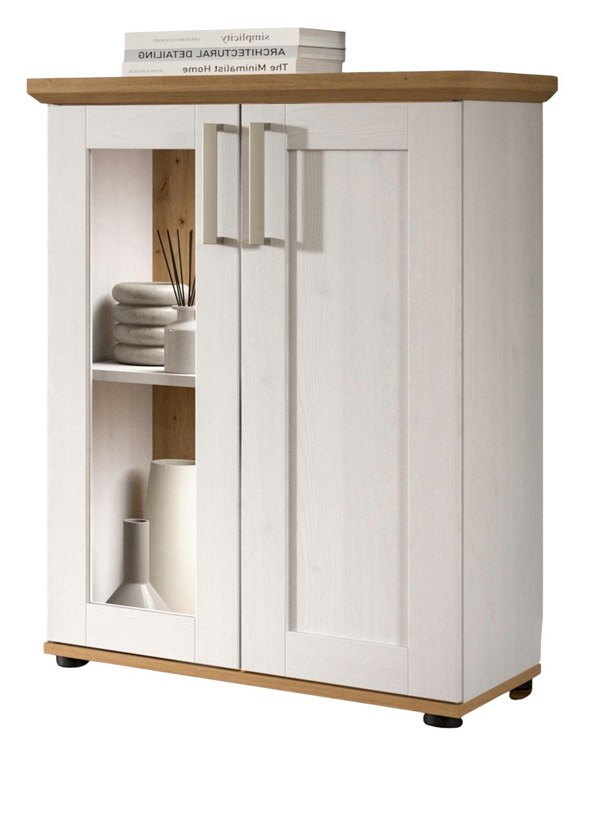 VITRINE weiß Lärche, Eiche Artisan 64 x 88 cm, Kommode im Landhaus-Stil - Silberfarben/Schwarz, Holzwerkstoff/Kunststoff (64/88/37cm) - Inn.Furn