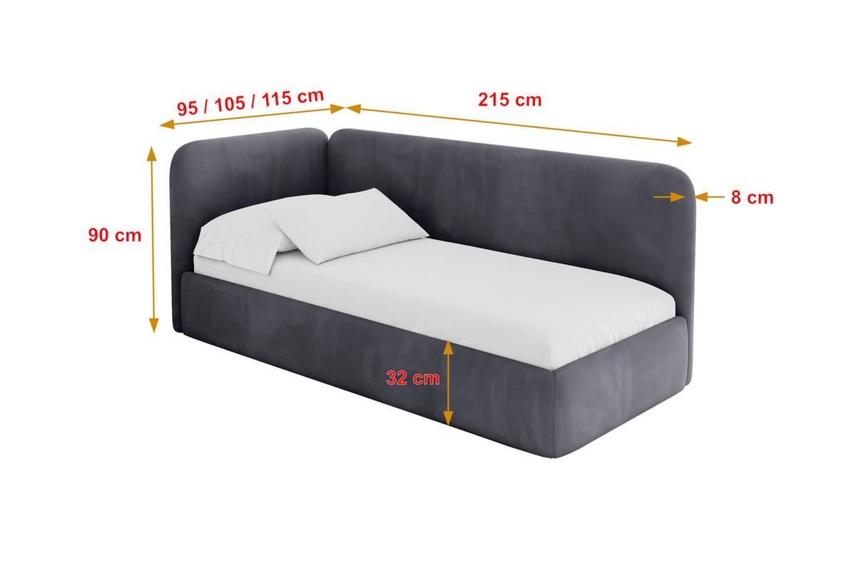 EINZELLBETT Jugendbett mit Bettkasten und Matratze H3/H4, Rechts - ELSY 90x200 Dunkelgrau - Titanfarben, Holzwerkstoff/Textil (90/200cm) - ALTDECOR